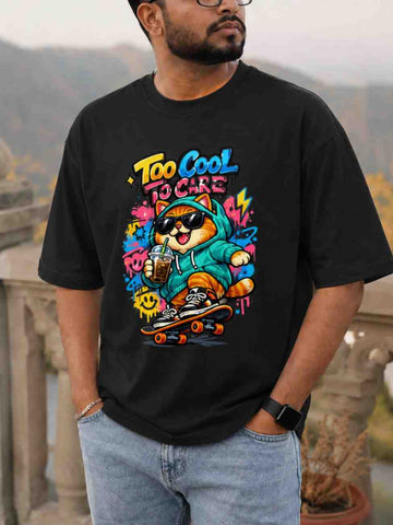 Too Cool To Care Cat Oversized T-Shirt