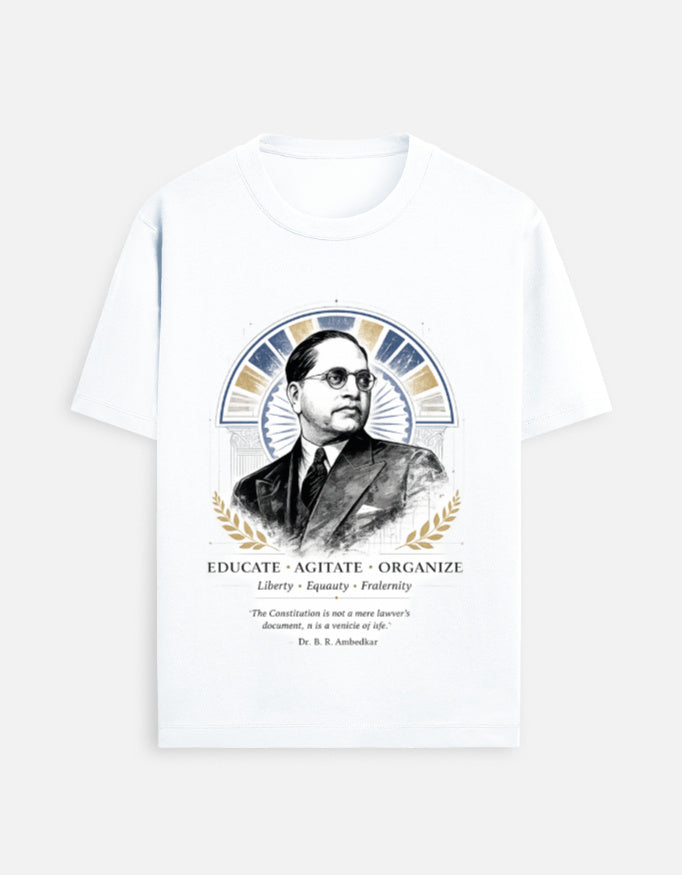 Honor the legacy of Dr. B. R. Ambedkar, the principal architect of the Indian Constitution and a champion of equality, justice, and social reform. This premium graphic T-shirt features a detailed portrait alongside his inspiring message "Educate • Agitate • Organize", symbolizing the values of knowledge, courage, and unity. A meaningful design for those who believe in liberty, equality, fraternity, and the enduring vision of Babasaheb Ambedkar.