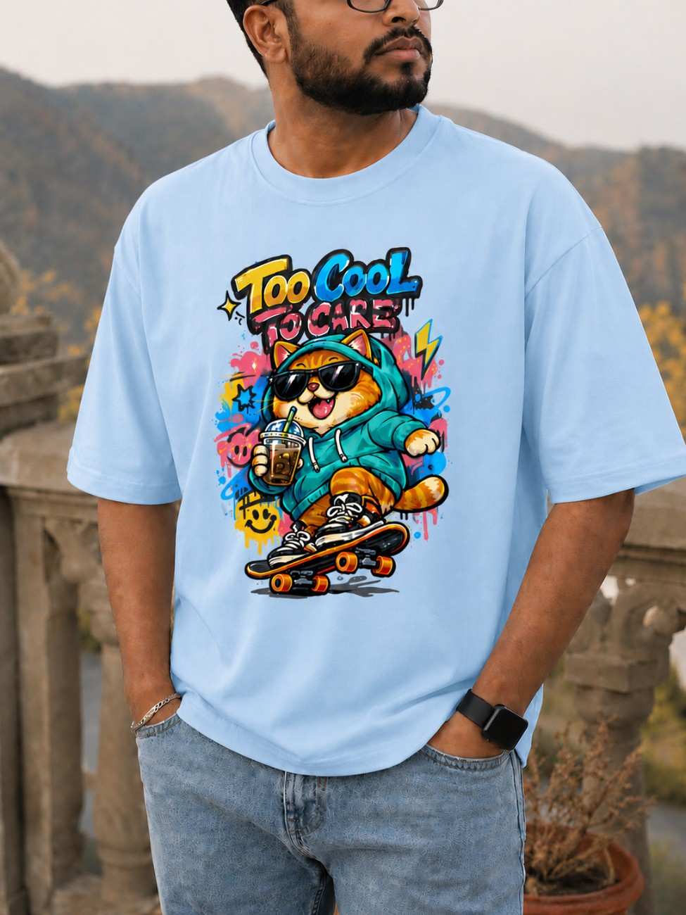 Too Cool To Care Cat Oversized T-Shirt
