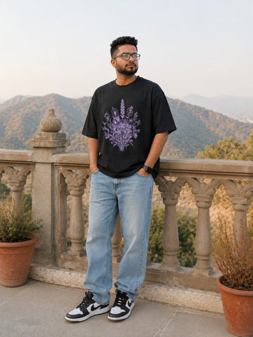 Lavande Bloom Oversized Tee | Vintage Botanical Graphic T-Shirt
