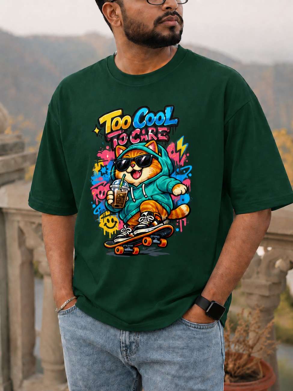 Too Cool To Care Cat Oversized T-Shirt