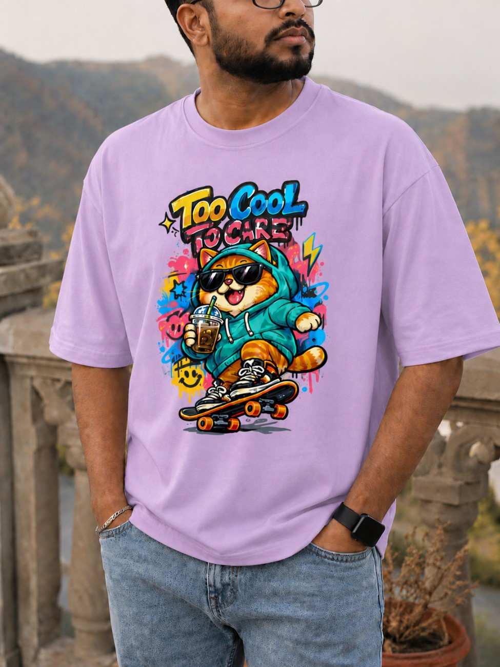 Too Cool To Care Cat Oversized T-Shirt