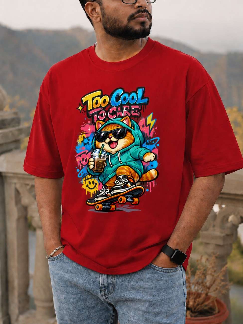 Too Cool To Care Cat Oversized T-Shirt