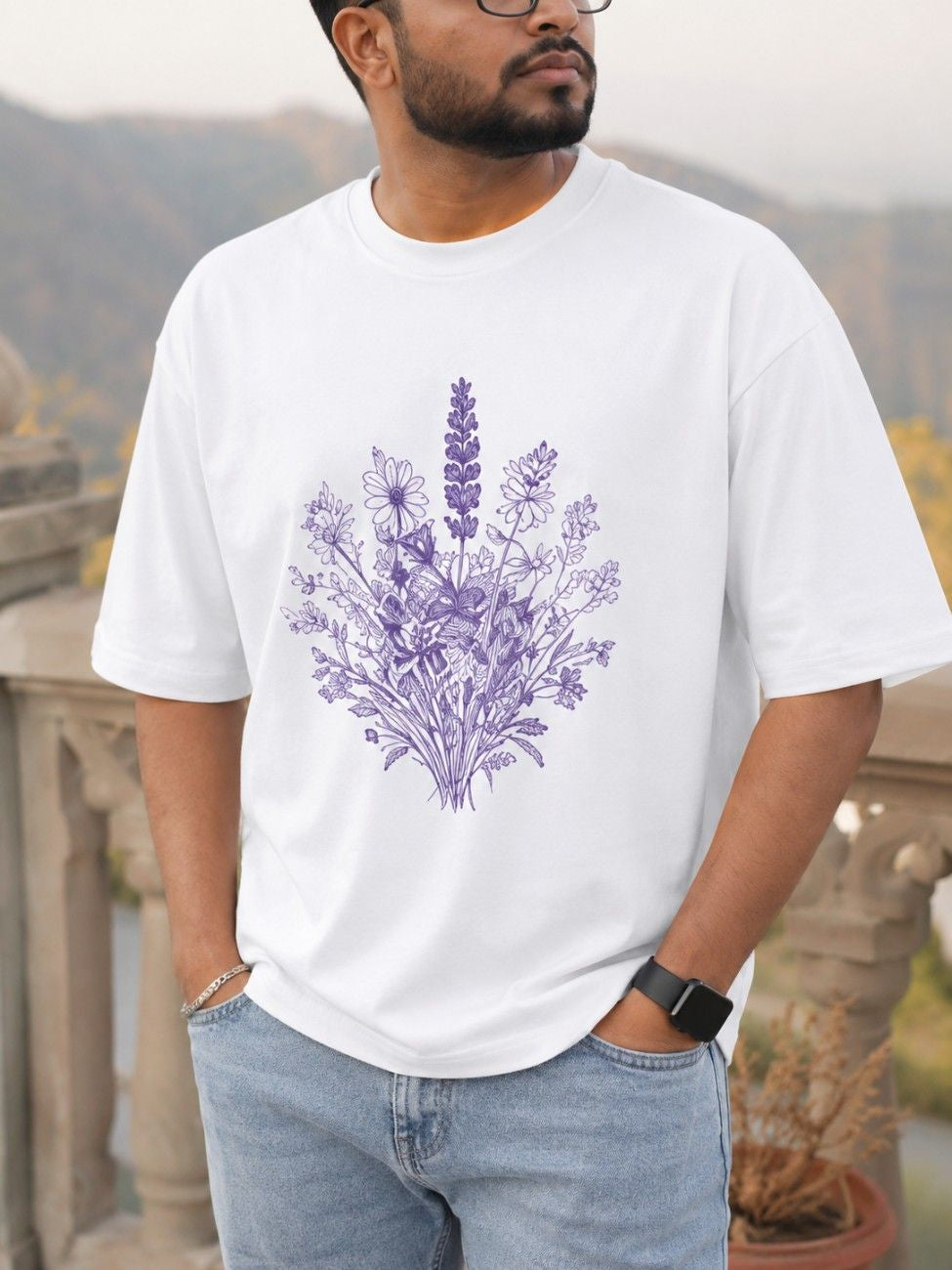 Lavande Bloom Oversized Tee | Vintage Botanical Graphic T-Shirt