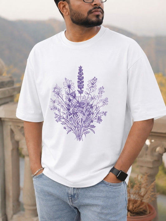 Lavande Bloom Oversized Tee | Vintage Botanical Graphic T-Shirt